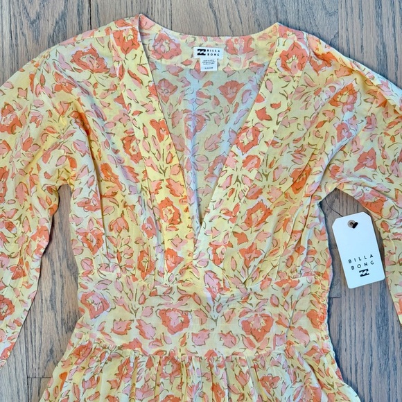 NWT Billabong Women’s Golden Cosmos Floral Long Sleeve Yellow Maxi Dress Small - Picture 8 of 15